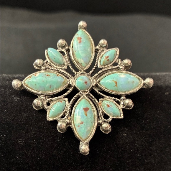 Jewelry - Turquoise Stone Floral Brooch - Women's Jewelry